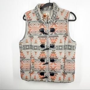 Ruff Hewn Sleeveless Aztec Sweater Puffy Vest Toggle Closure Size Large
